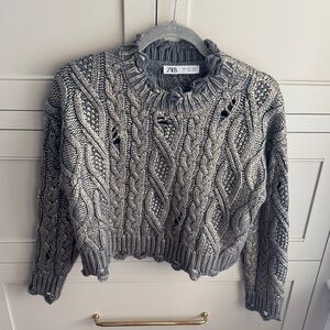 Zara Charcoal Gold shimmer metallic  Cable Knit Sweater small